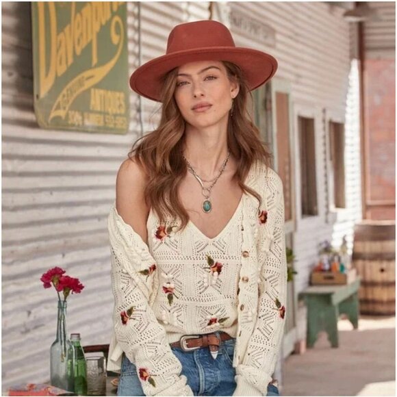 New Sundance Catalog Ivory Crochet Granny Squares Ethereal Cardigan Sweater L - Picture 2 of 7